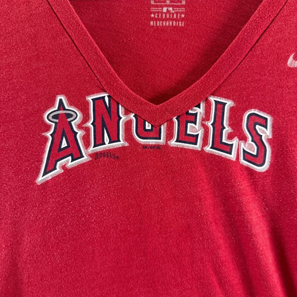 Nike Los Angeles Angels MLB V-Neck T-Shirt Red Womens Medium Sporty Raglan Tee